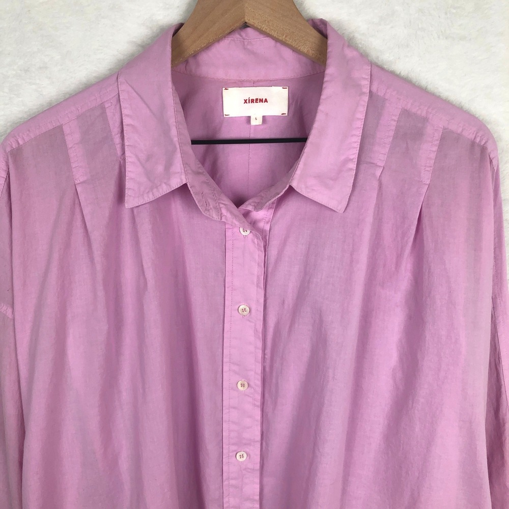 XIRENA Button Up Shirt Women's Sz L Orchid Pink 100% Cotton Poplin Oversized L/S - Picture 4 of 12